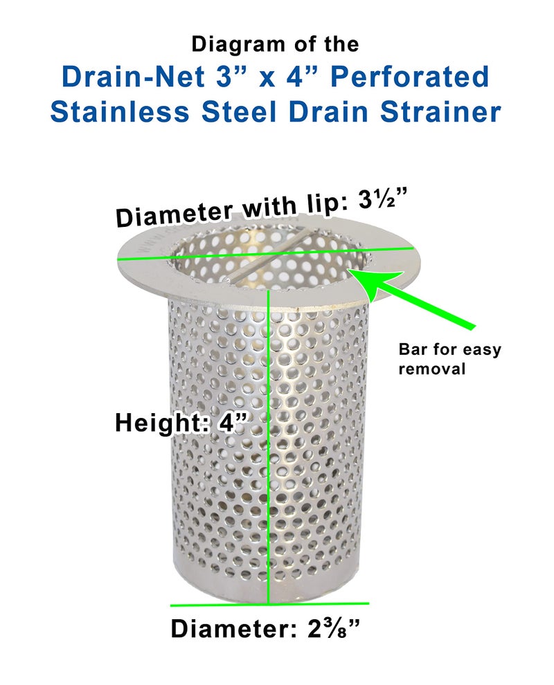 Drain-Net 3"" Commercial Floor Drain Strainer  4"" Tall  Perforated Stainless Steel - Image 2